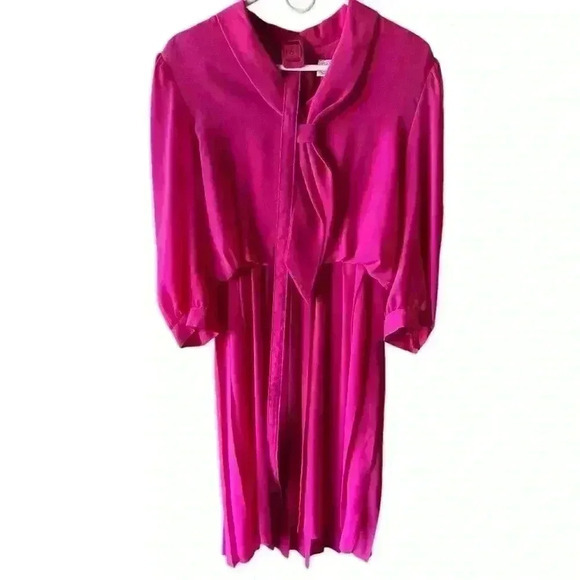 Leslie Fay Petite Pink Dress with Tie Neck - Size 14P - Picture 1 of 7